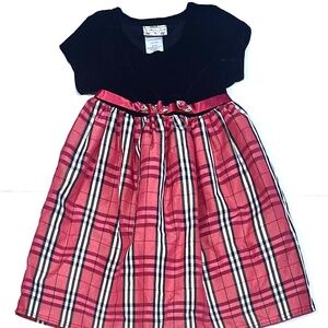 Brooke Lindsay Girls Christmas Black Velvet Top Plaid Taffeta Short Sleeve Dress